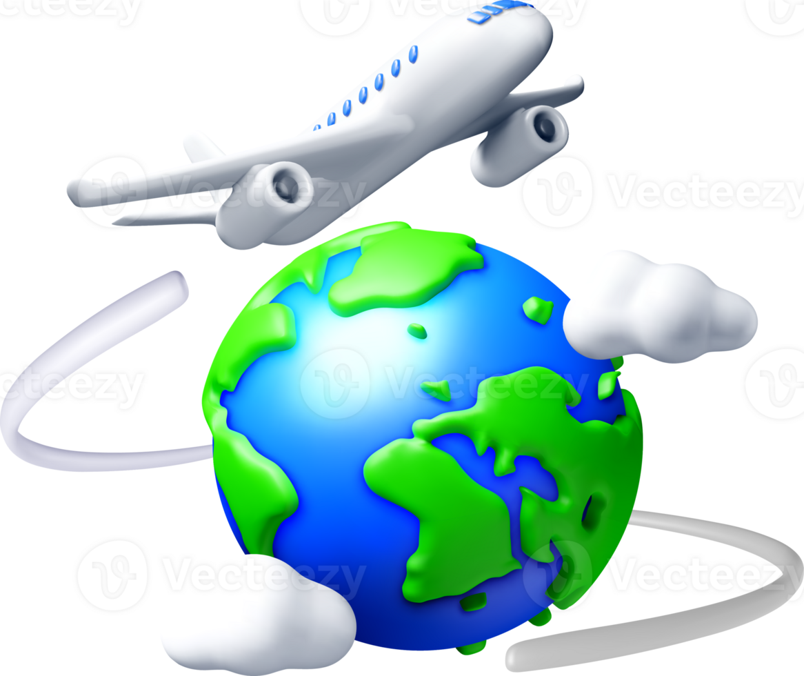 3D Airplane Flying Over a Colorful Earth Model png