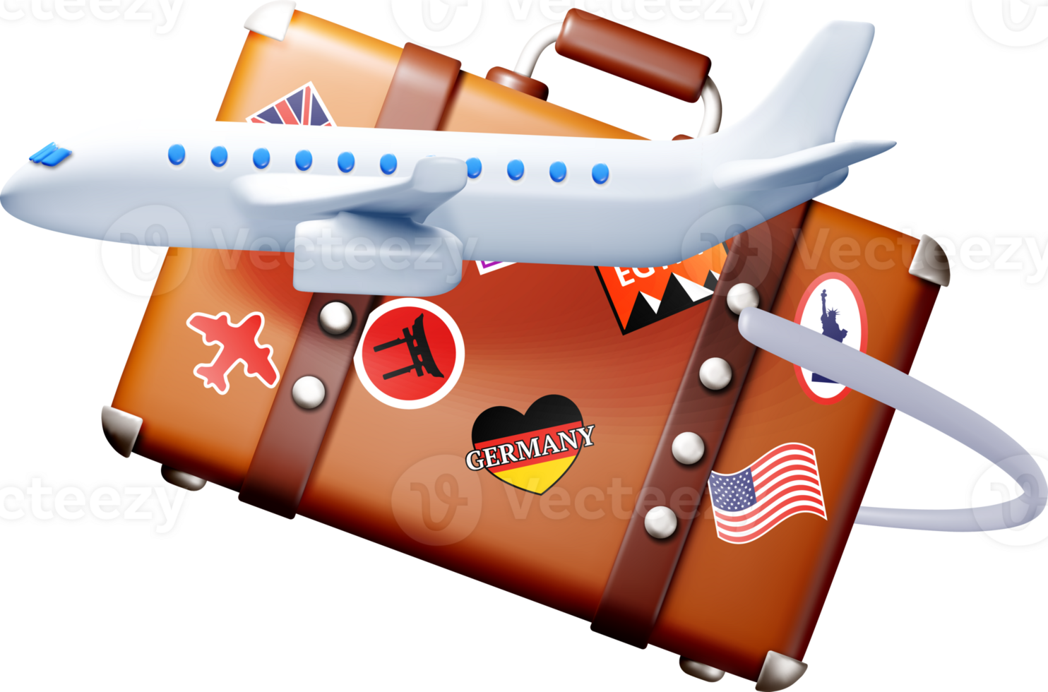 3D Airplane Over a Travel Suitcase Graphic png