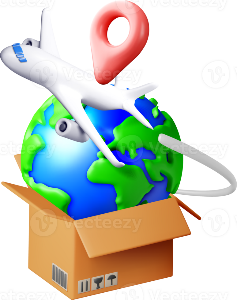3D Global Delivery Concept with Airplane png