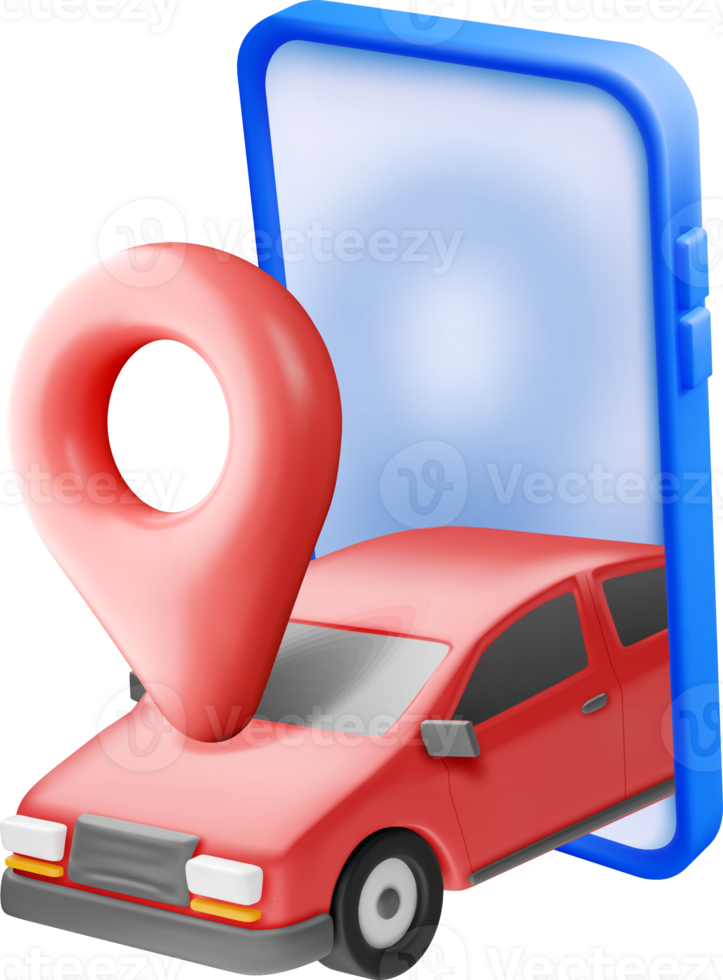3D Car and Location Marker on Smartphone Display png