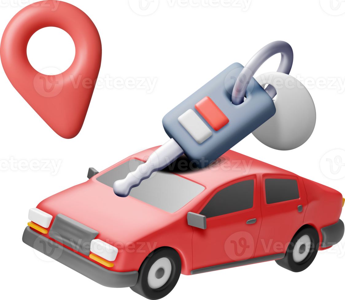 3D Car with Keys and Location Marker Illustration png