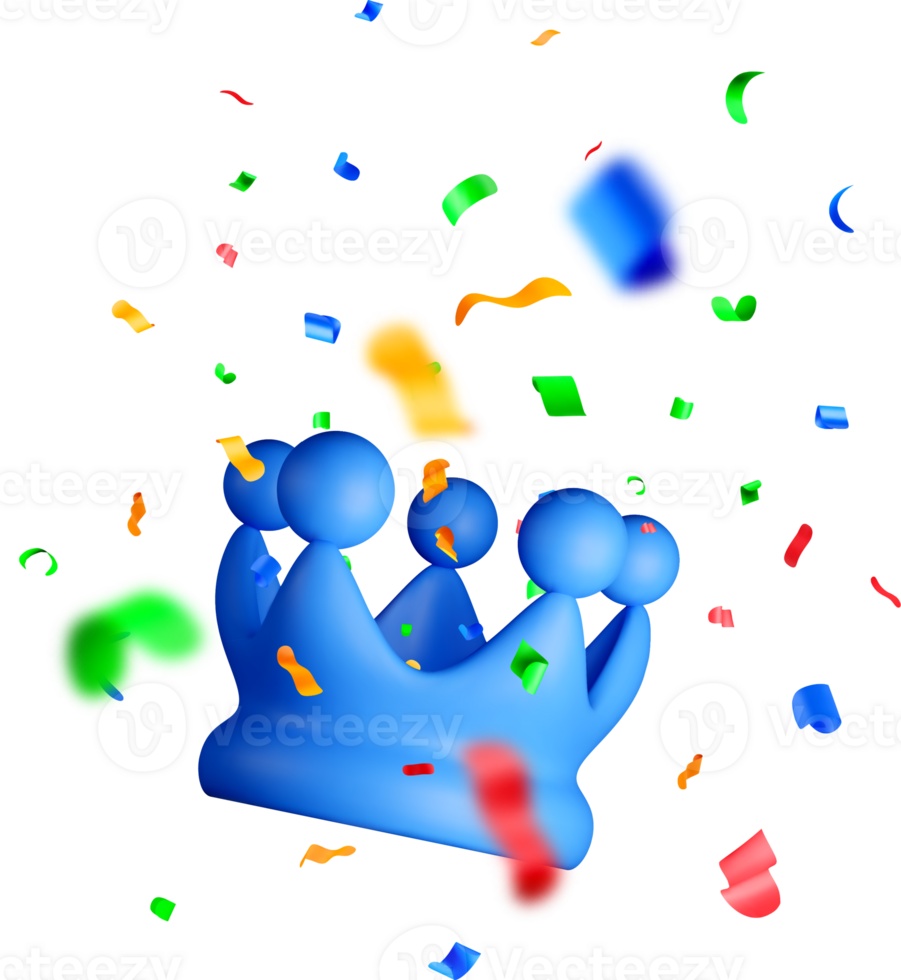 Colorful 3D Crown Surrounded by Confetti png