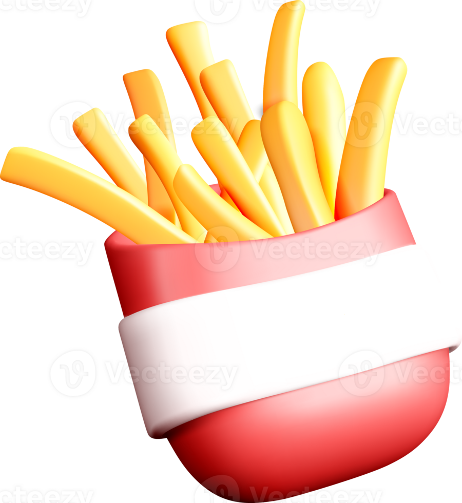 3D French Fries in a Red Container png
