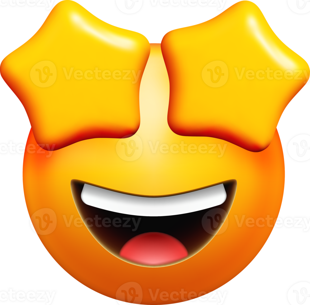 Cheerful 3D Emoji with Starry Eyes png