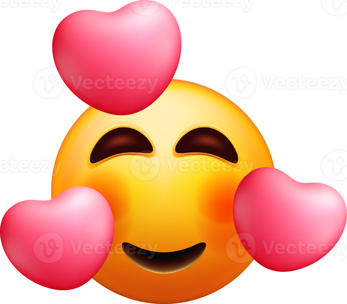 3D Smiley Face with Floating Love Hearts png