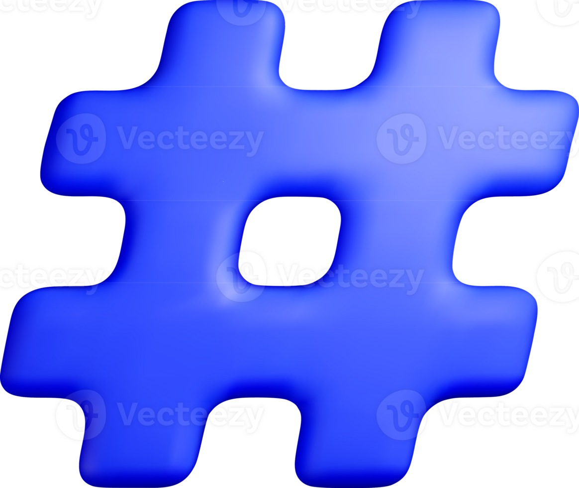 3D Blue Hashtag Symbol on a White Background png