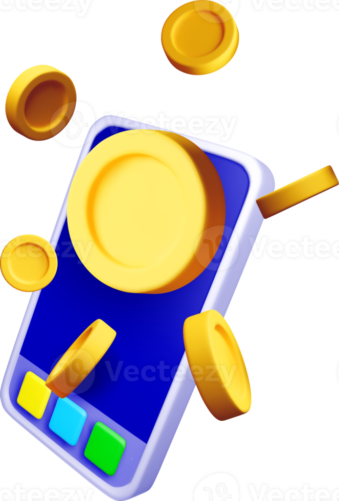 3D Illustration of a Mobile Phone with Coins png