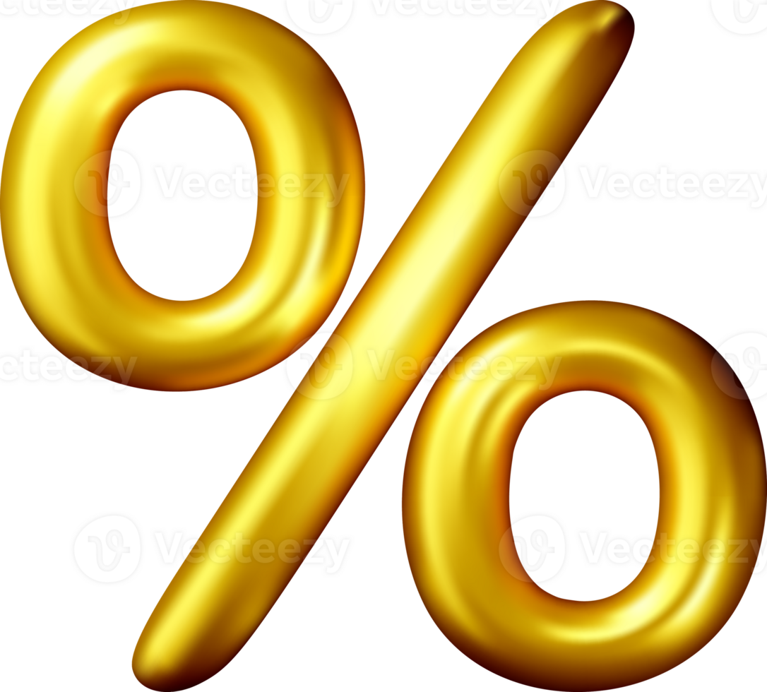 Shiny 3D Percentage Symbol in Golden Color png
