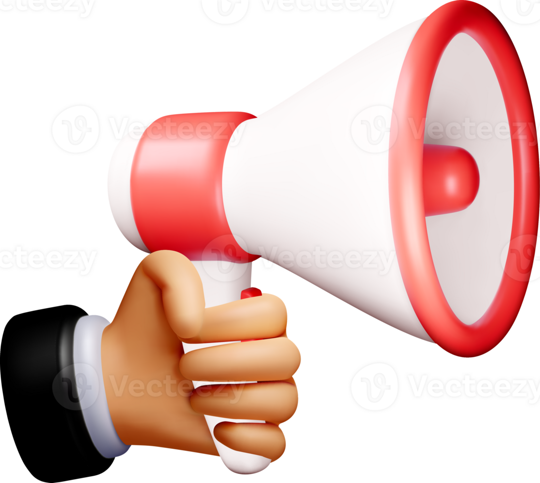 3D Megaphone in Hand for Announcements png