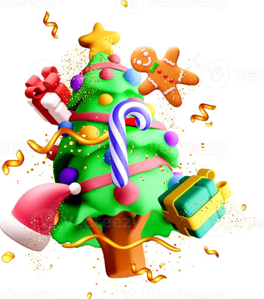 Colorful 3D Christmas Tree with Decorations. png