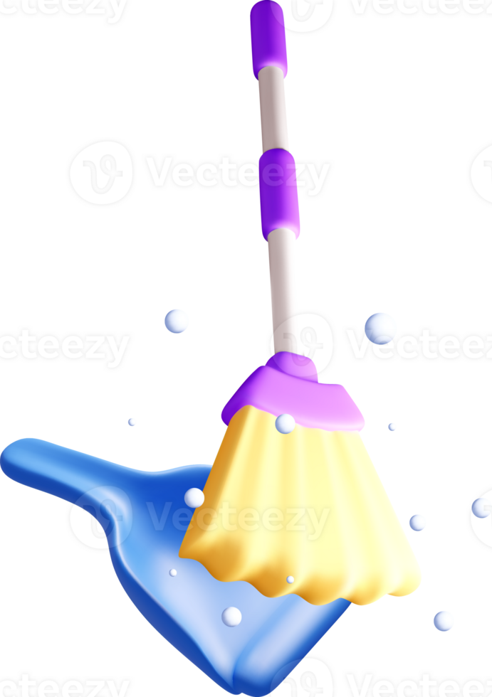 Colorful 3D Broom and Dustpan Illustration png