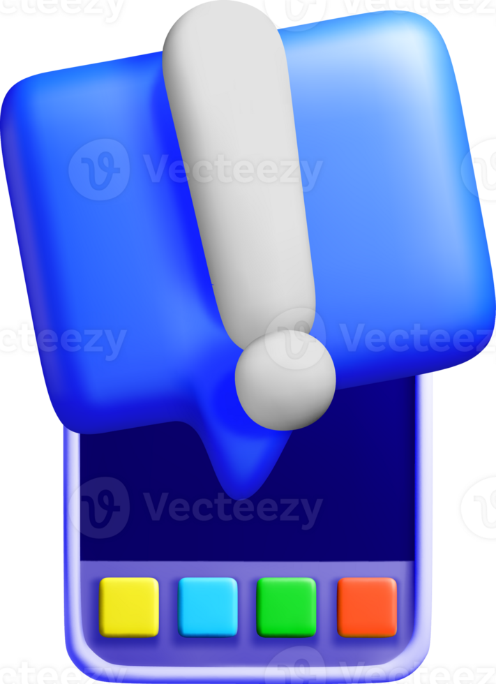 3D Mobile Notification Icon with Alert Symbol png