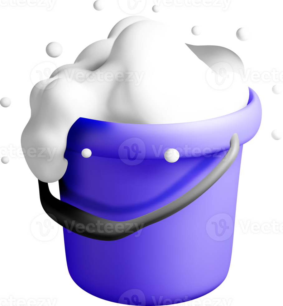 3D Purple Bucket Filled with Foam and Bubbles png
