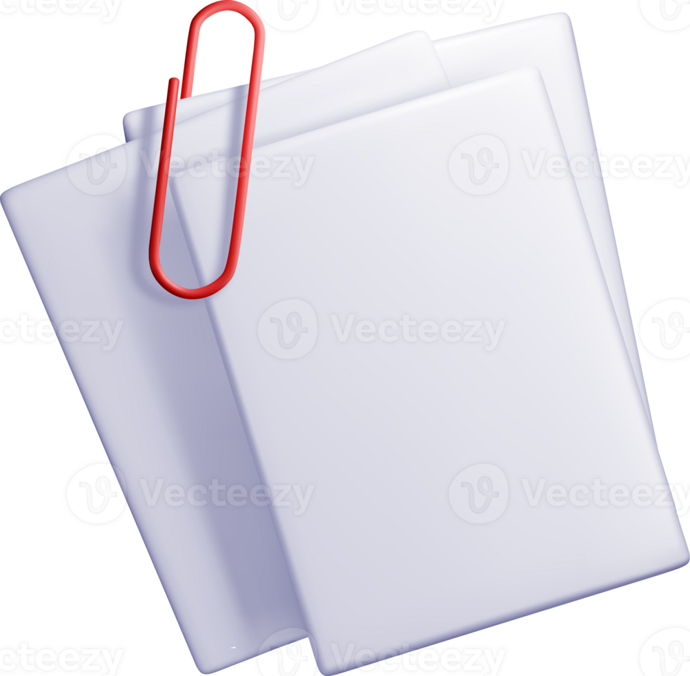 3D Illustration of Paper Sheets with Clip png