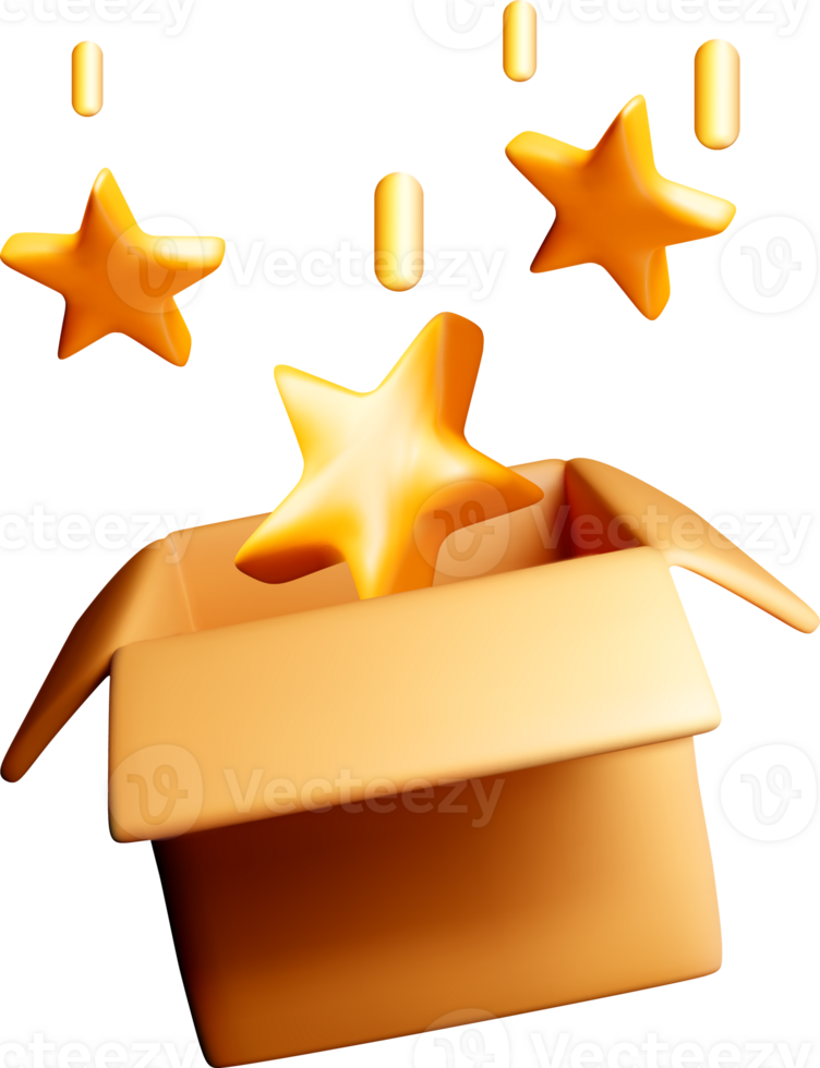 3D Box with Floating Stars Illustration png