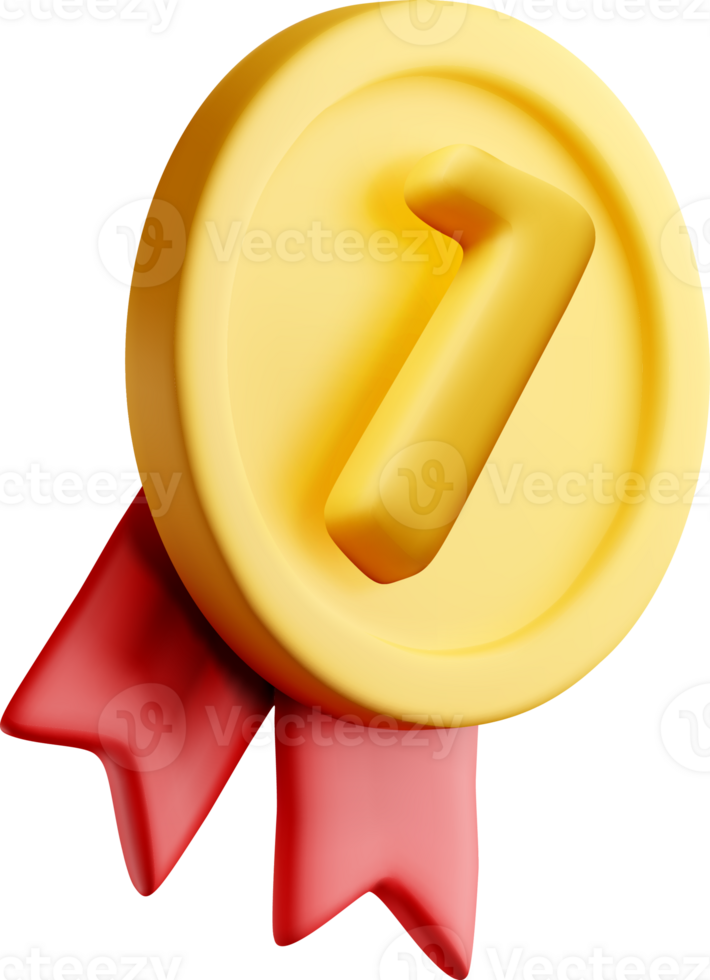 3D Gold Medal with Red Ribbons Design png