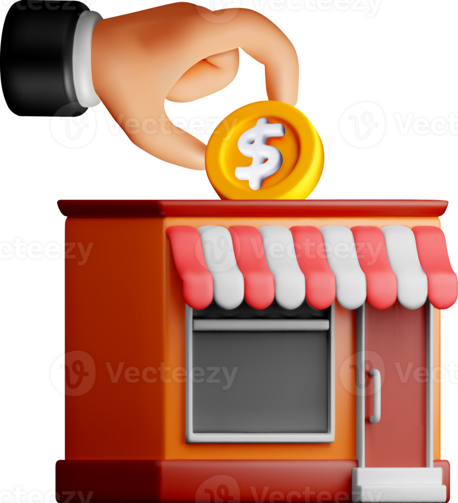 3D Hand Placing Coin on Storefront Model png
