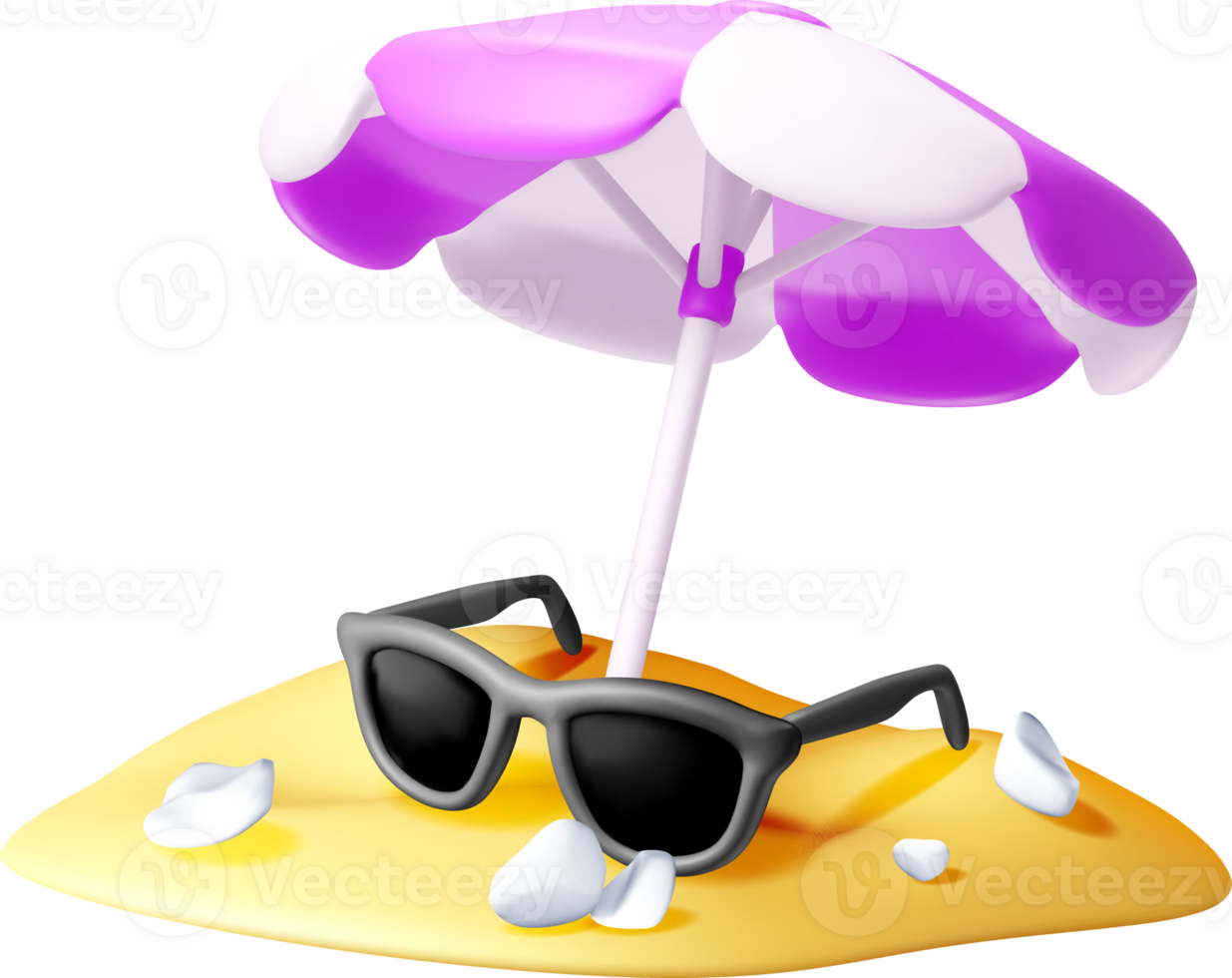 3D Beach Scene with Sunglasses and Umbrella png