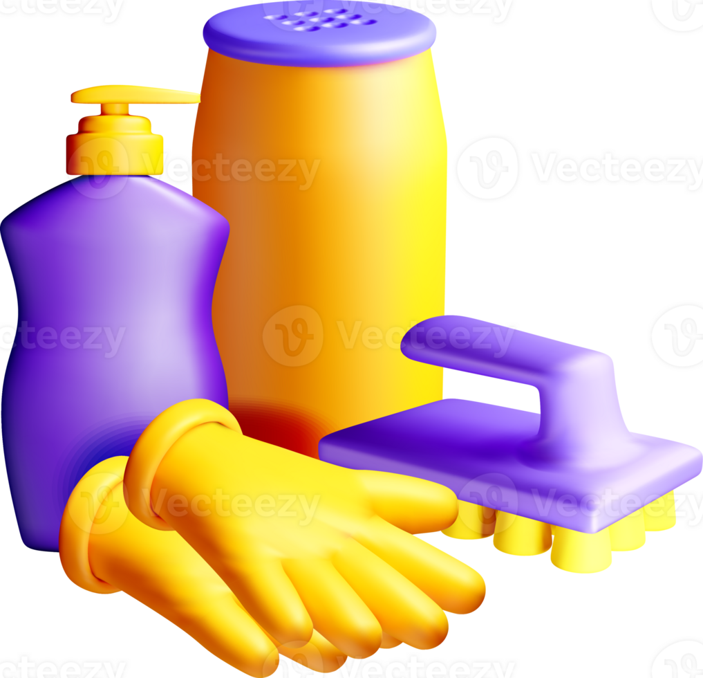 Colorful 3D Cleaning Supplies and Accessories png