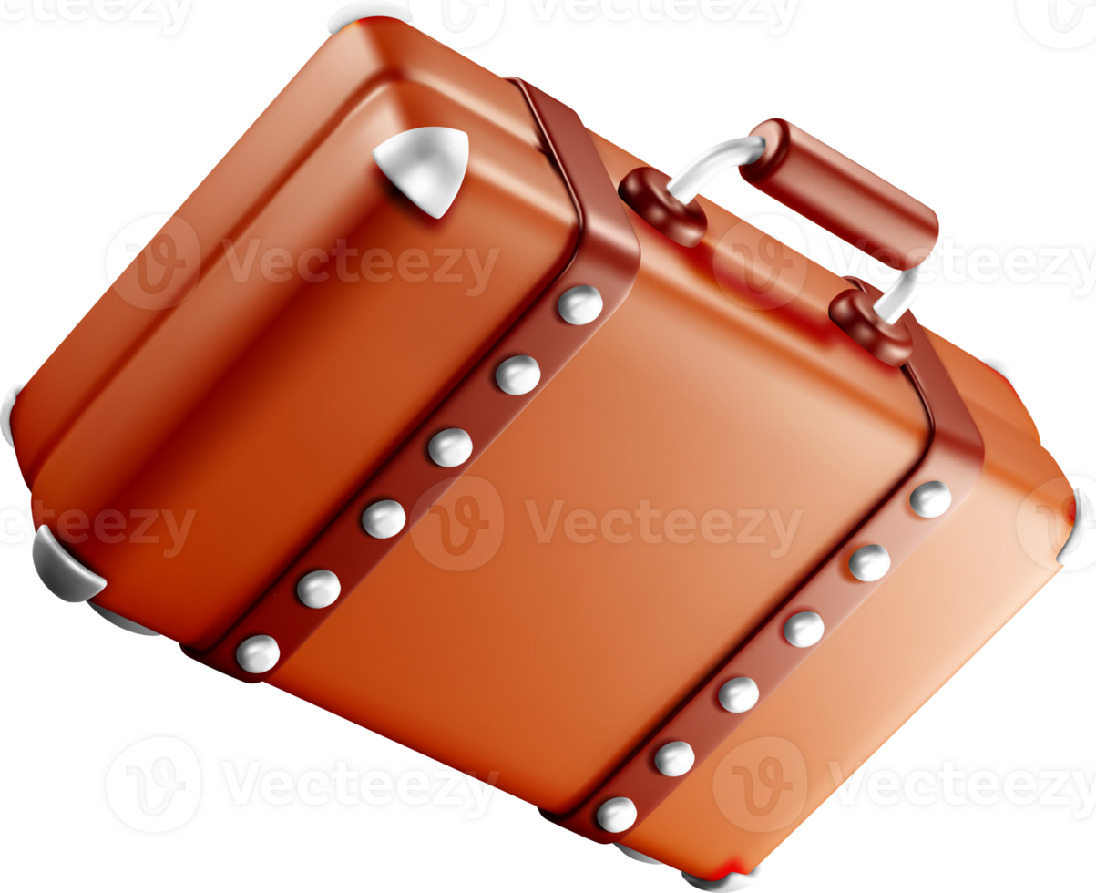 3D Vintage Suitcase with Metallic Details png