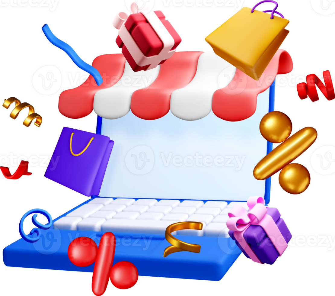 Colorful 3D Online Shopping Marketplace Display png