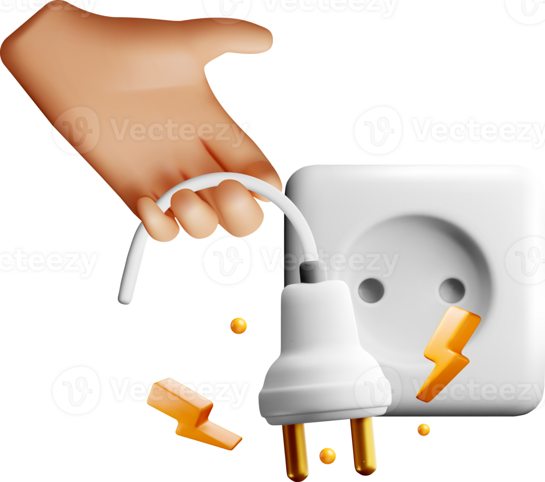 3D Hand Disconnecting Power Plug from Socket png