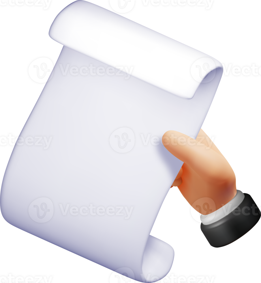 3D Hand Holding a Blank Scroll Illustration png