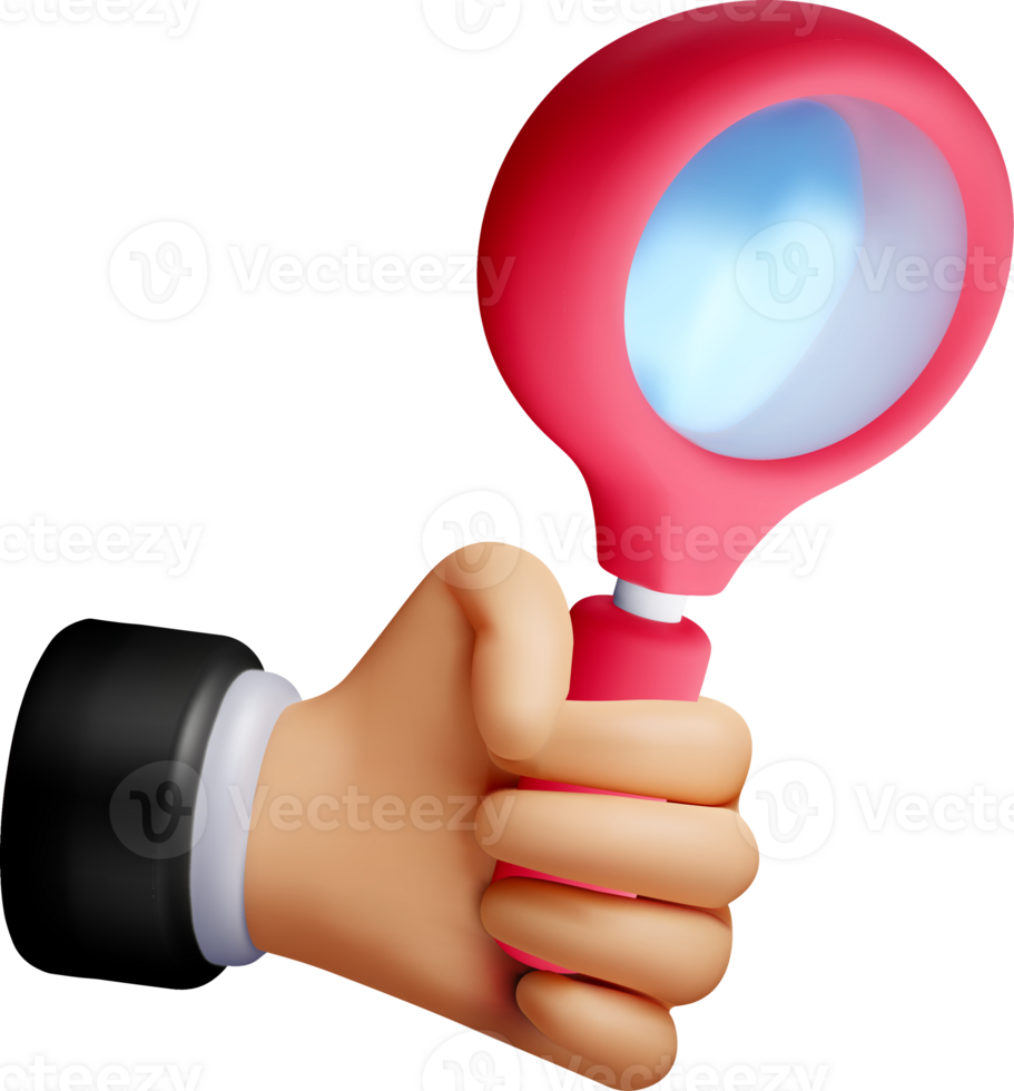3D Hand Holding a Magnifying Glass Icon png