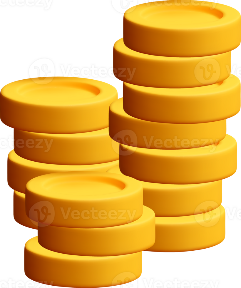 Stack of 3D Yellow Coins in a Pile png