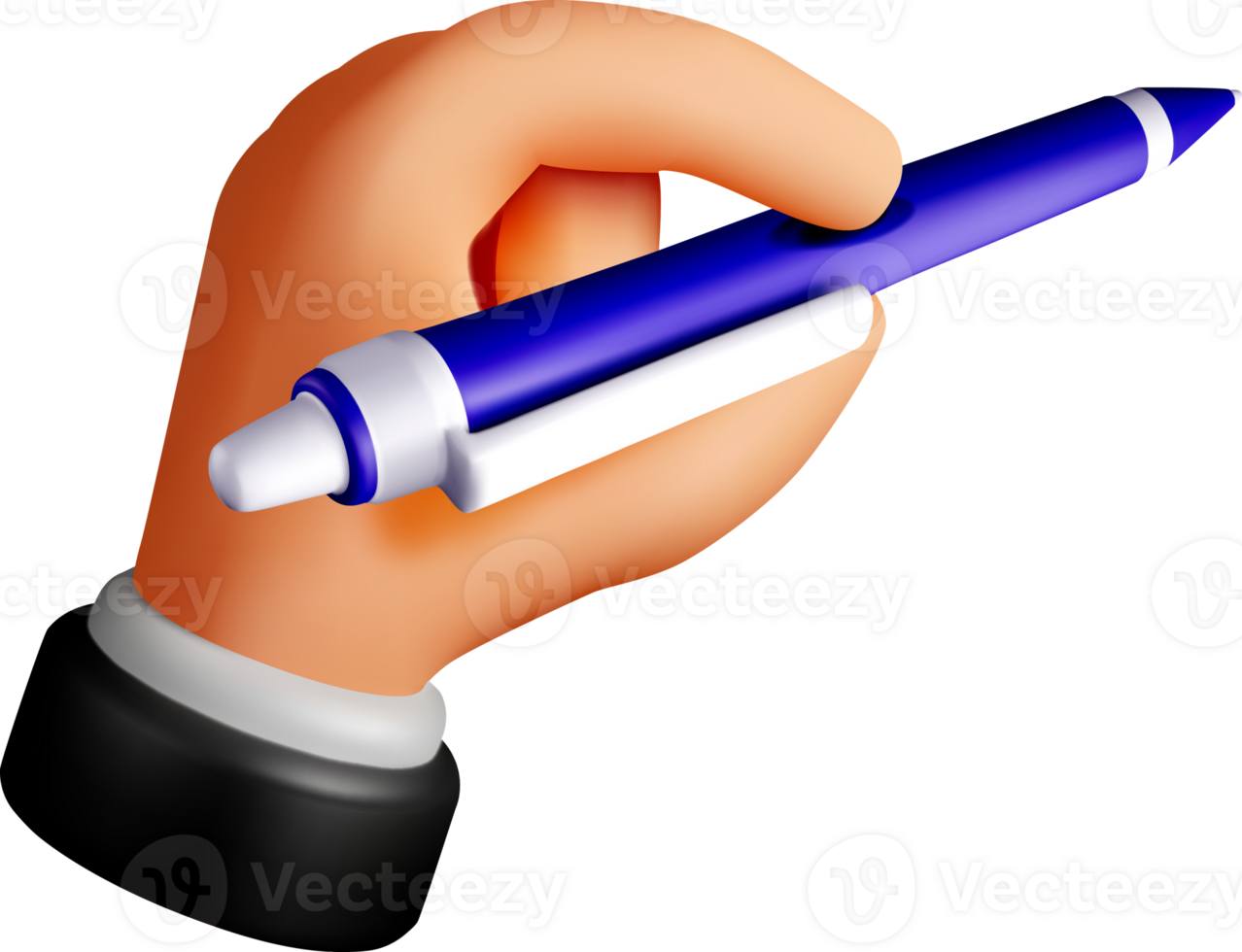 3D Hand Holding a Blue Pen Illustration png