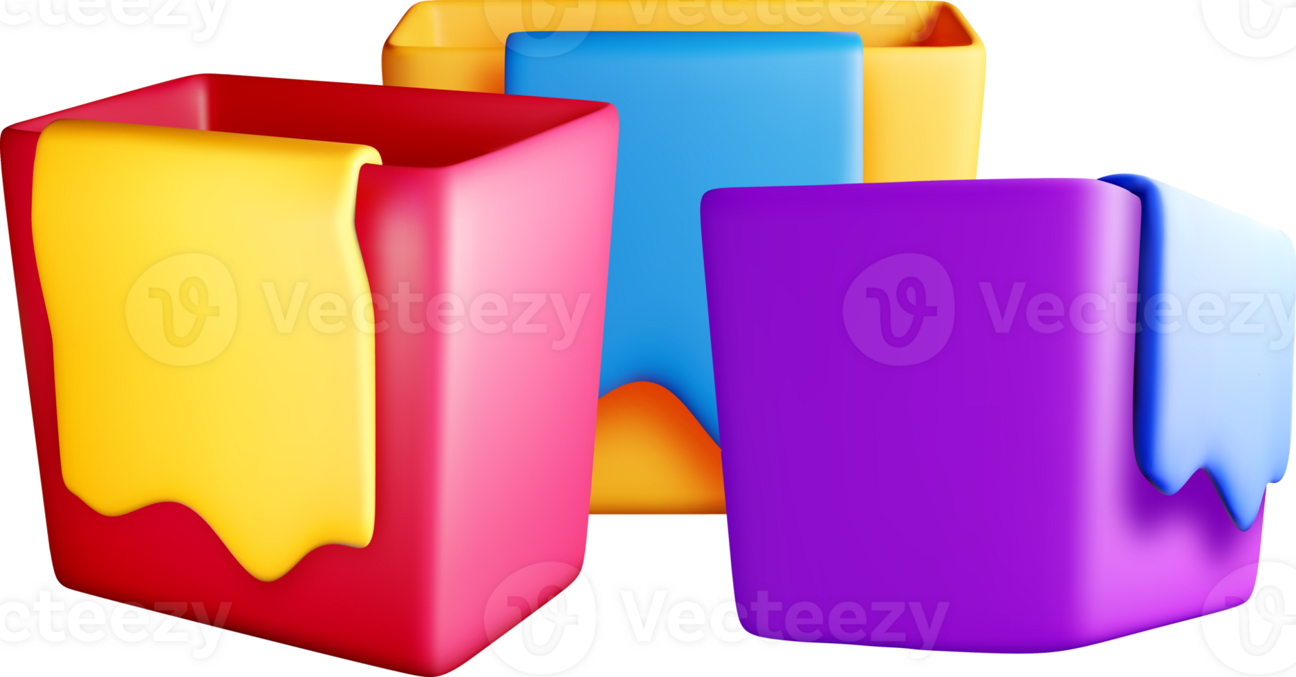 Colorful 3D Paint Buckets with Dripping Paint png