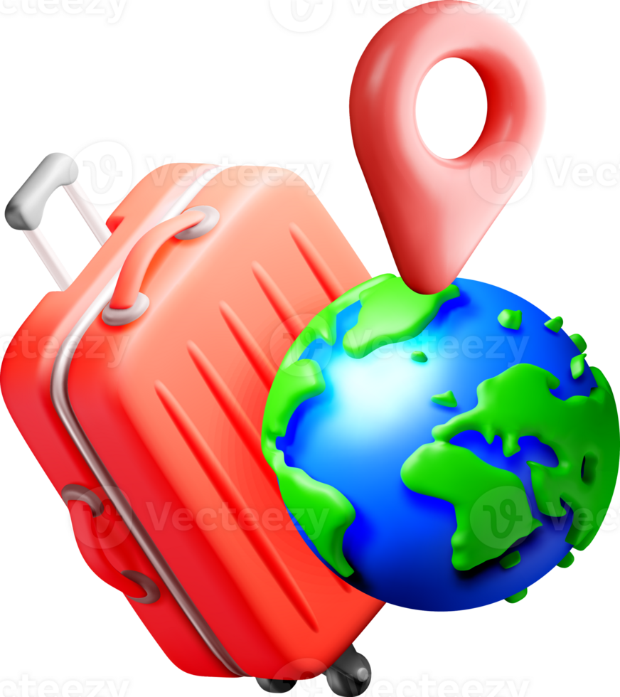 3D Travel Icon with Luggage and Globe Design png