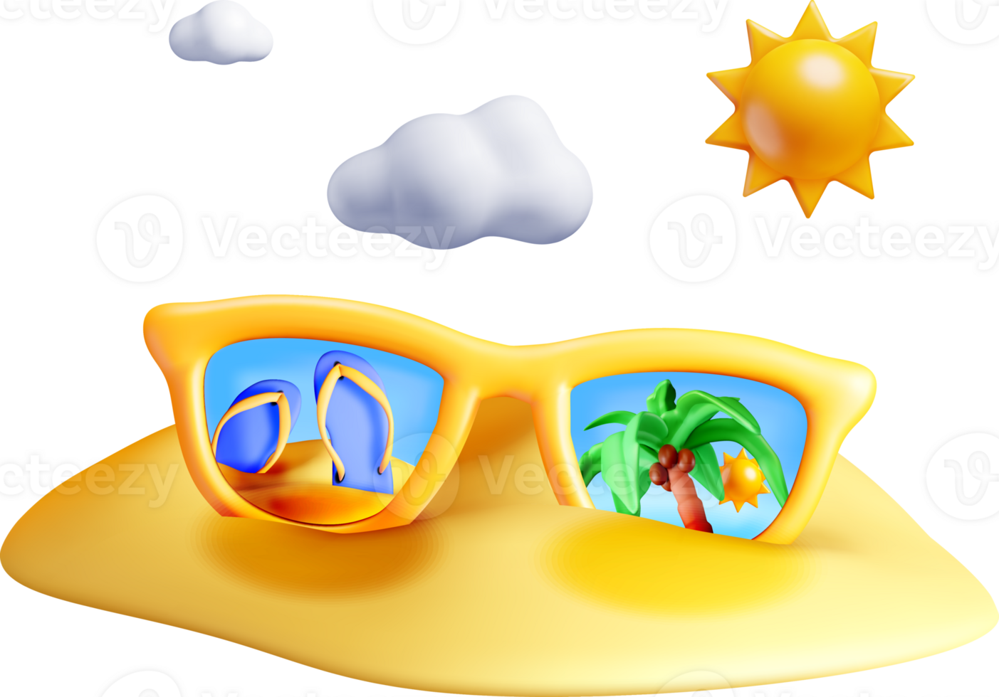 3D Sunglasses with Tropical Reflection Scene png