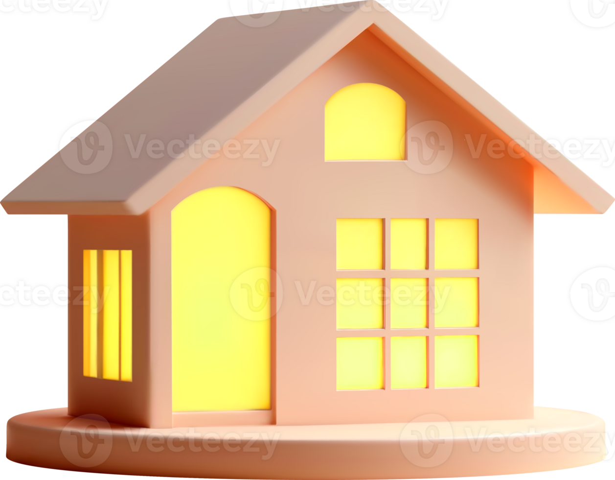 Stylish 3D House Lamp with Warm Glow png