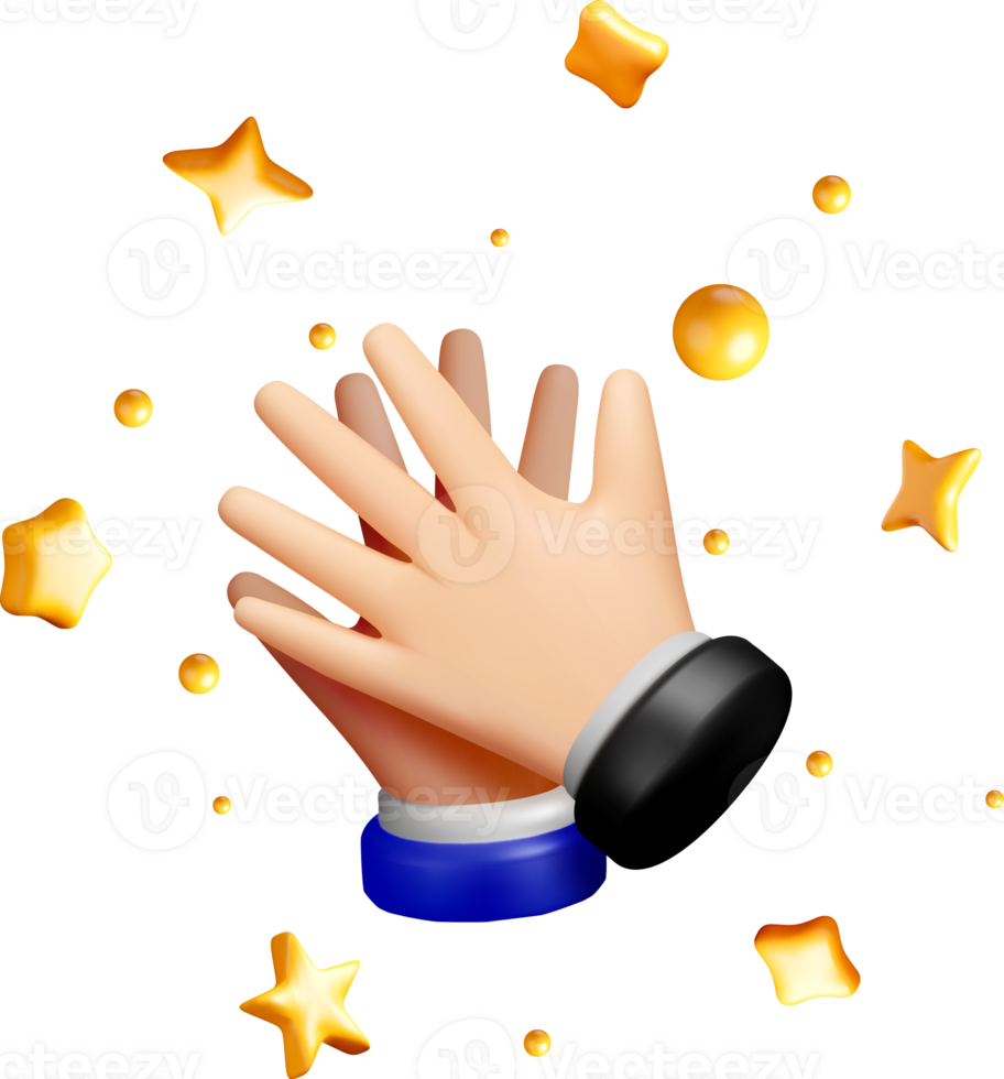 3D Clapping Hands with Floating Stars png