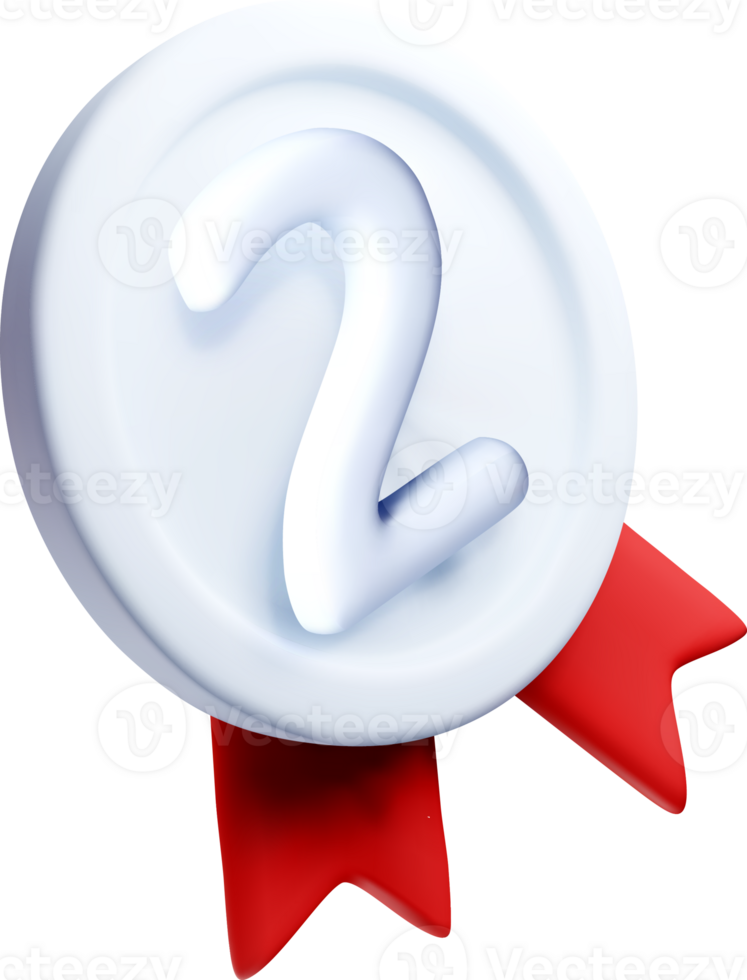 3D Silver Medal with Number Two Design png