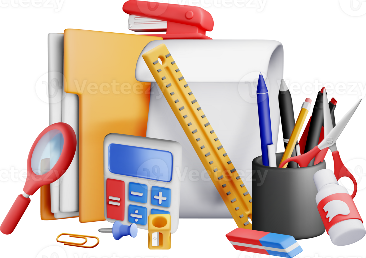 Colorful 3D Office Supplies Arrangement png