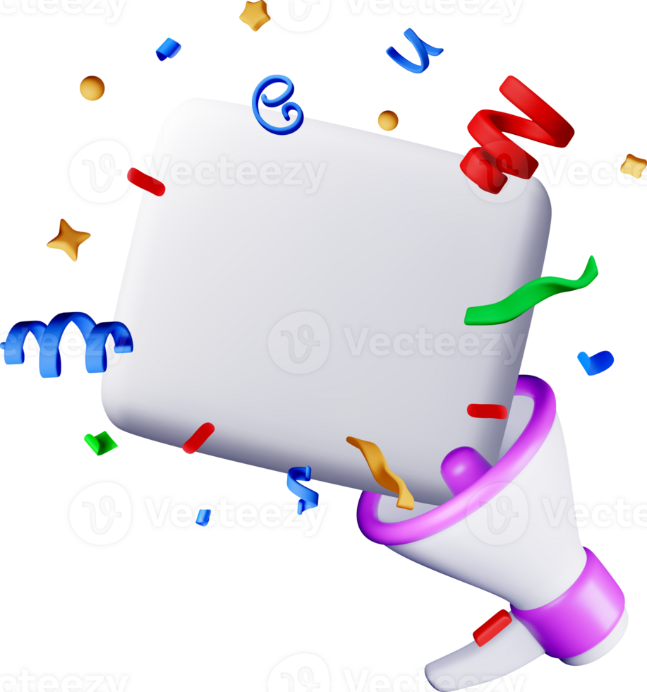 Colorful 3D Megaphone with Blank Message Space png