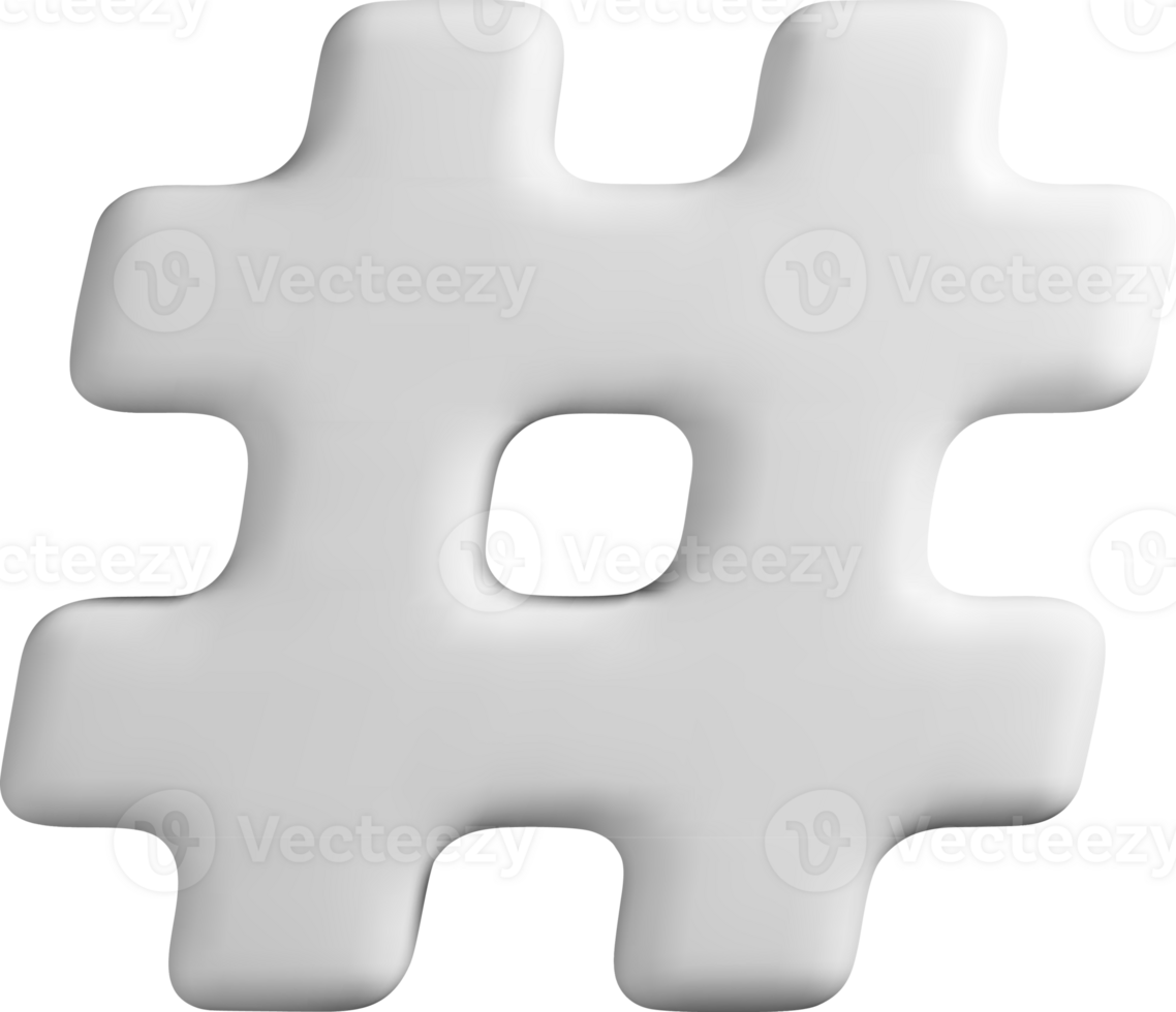 3D White Hashtag Symbol on a Plain Background png