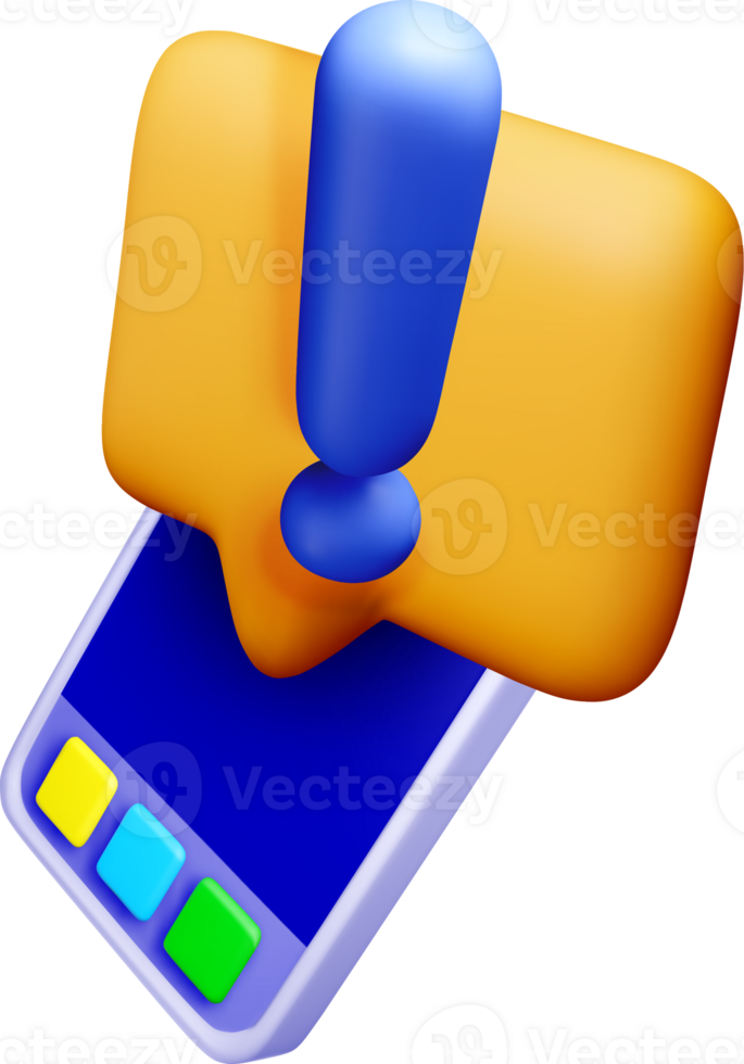 3D Mobile Alert Icon with Exclamation Mark png
