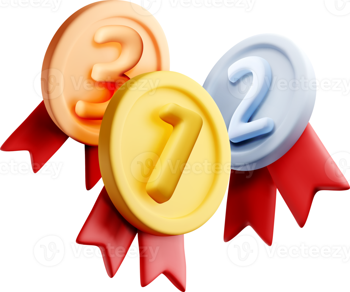 Colorful 3D Awards with Ribbons and Numbers png