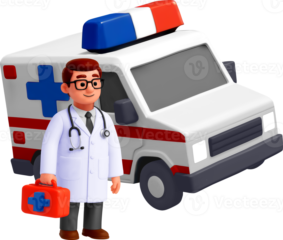 3D Doctor with Ambulance Vehicle png