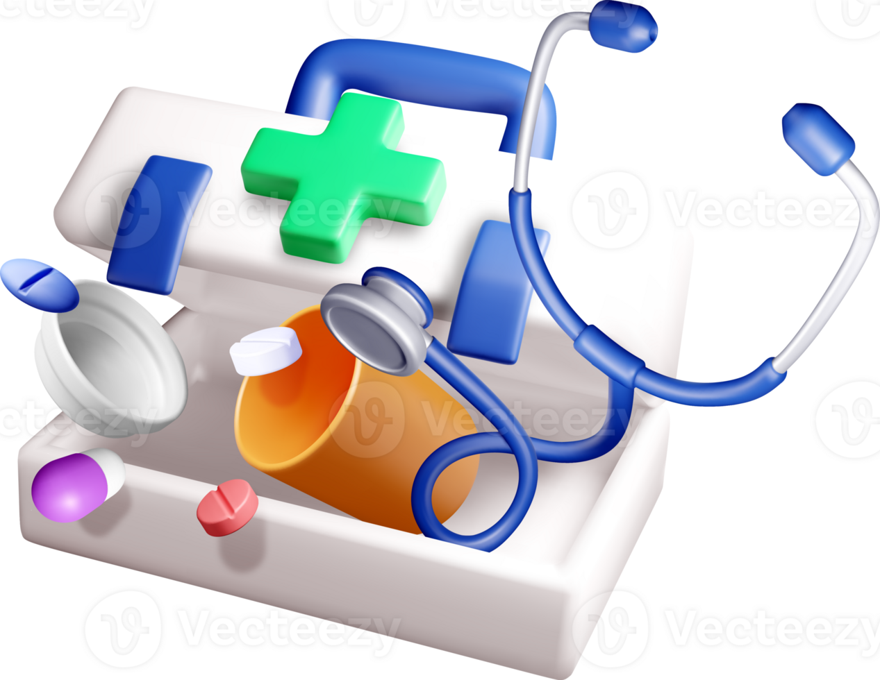 3D Medical Supplies and Stethoscope Illustration png