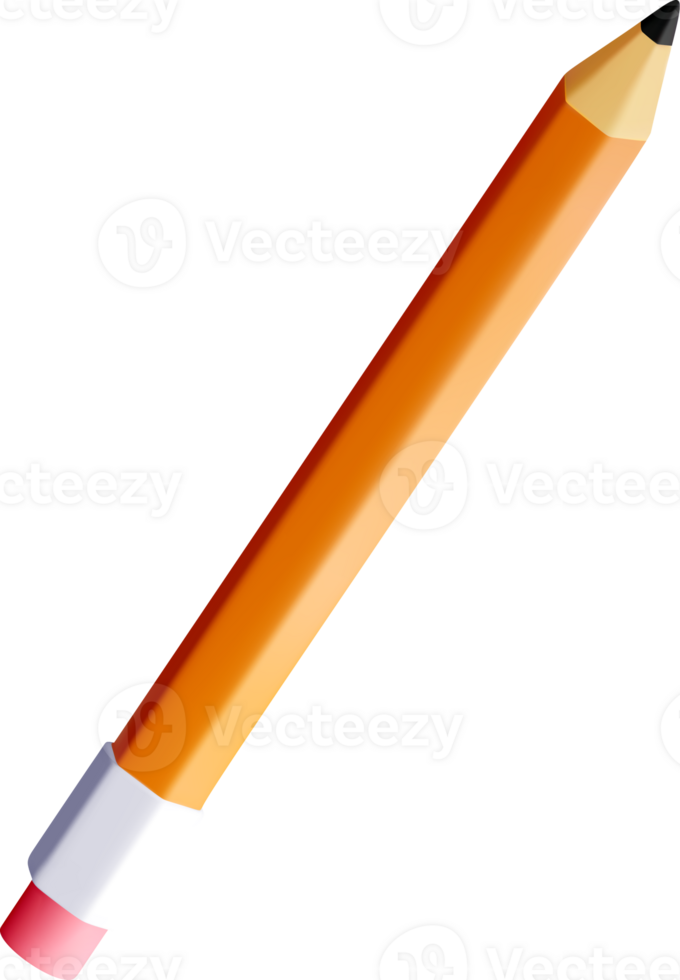 3D Orange Pencil with Eraser and Sharp Tip png