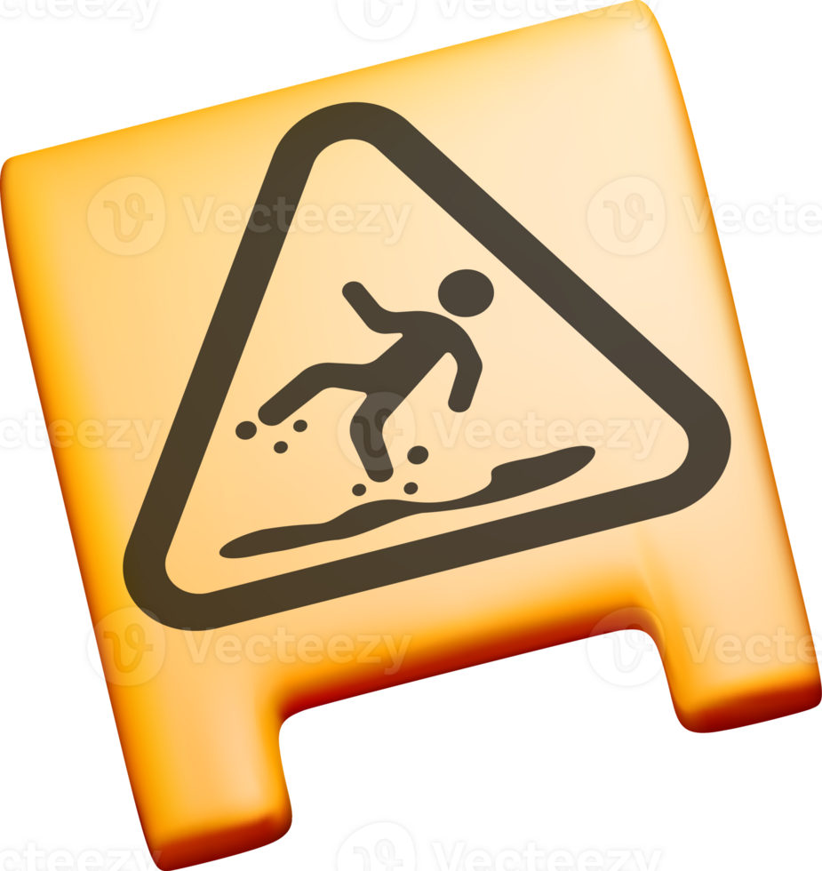 Caution Sign with Slip Hazard in 3D Style png