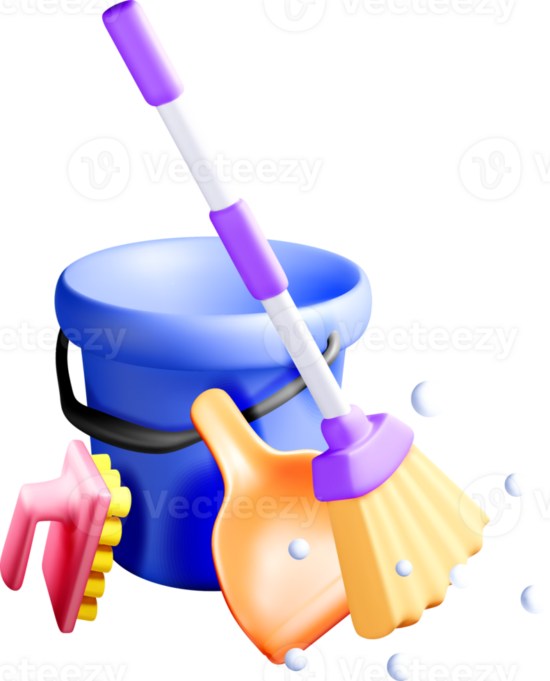 Colorful 3D Cleaning Tools and Accessories png