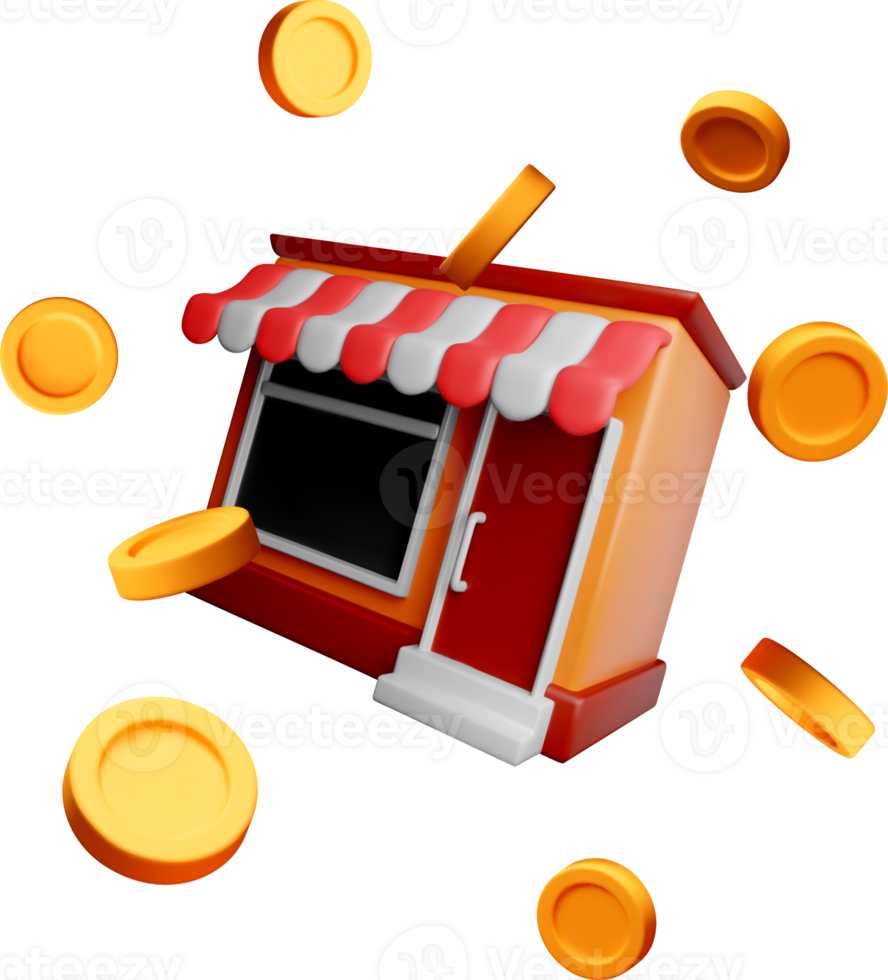 Colorful 3D Shop with Floating Coins png