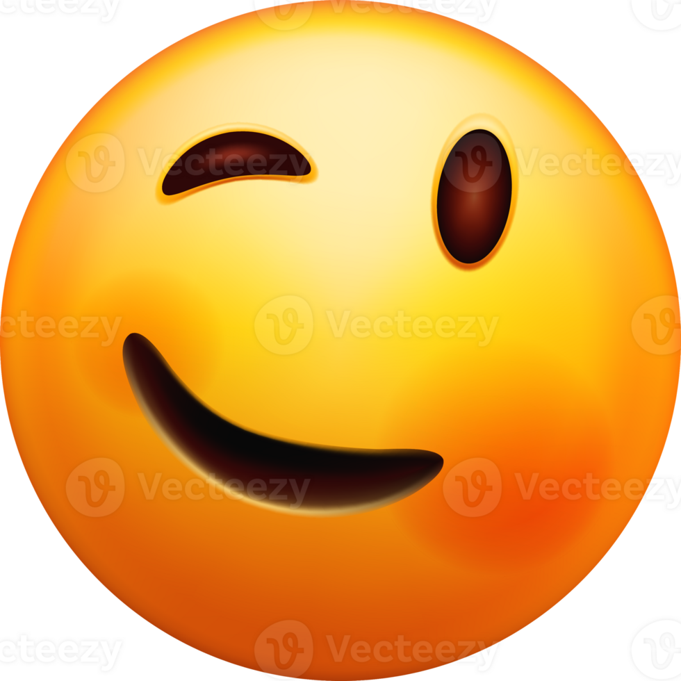 3D Winking Smiley Face Expressing Joy png