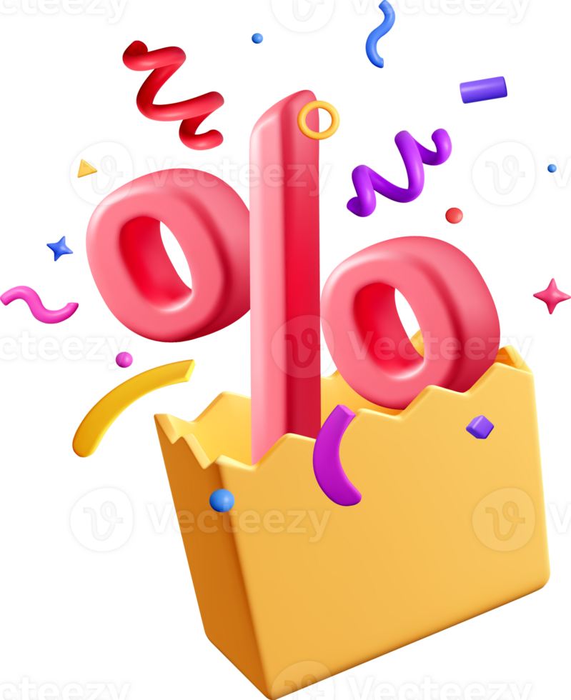 Colorful 3D Percentage Symbols with Confetti png
