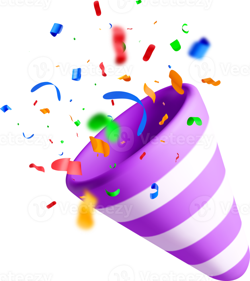 Colorful 3D Party Hat with Confetti Burst. png